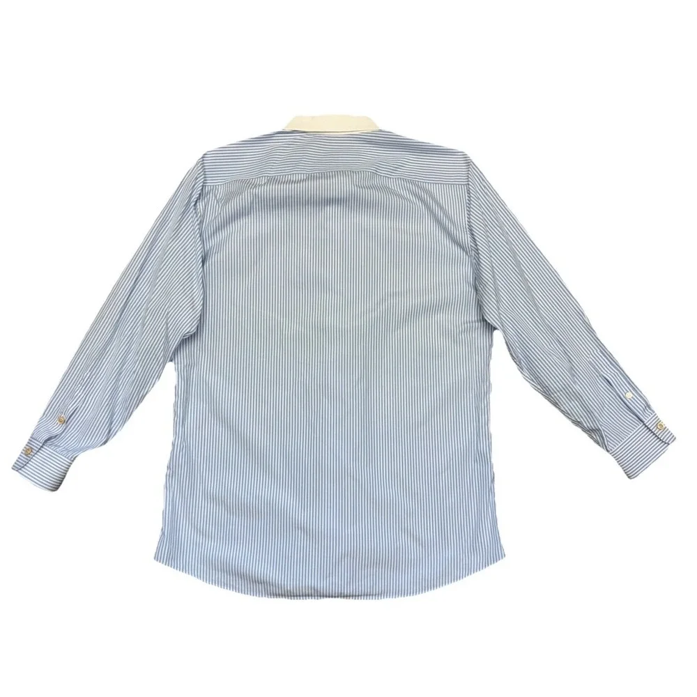 Gucci Shirt Men's 17.5 44 Blue Striped White Collar Poplin Button Up Uniform